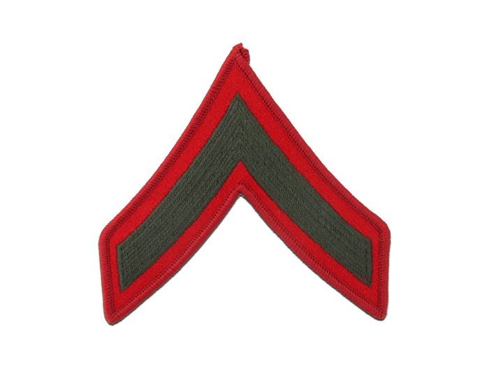 Private First Class Gold on Red for Female Marine Corps Chevron 